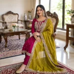 Burgundy Blossom Sequence Embroidery Three Piece 01