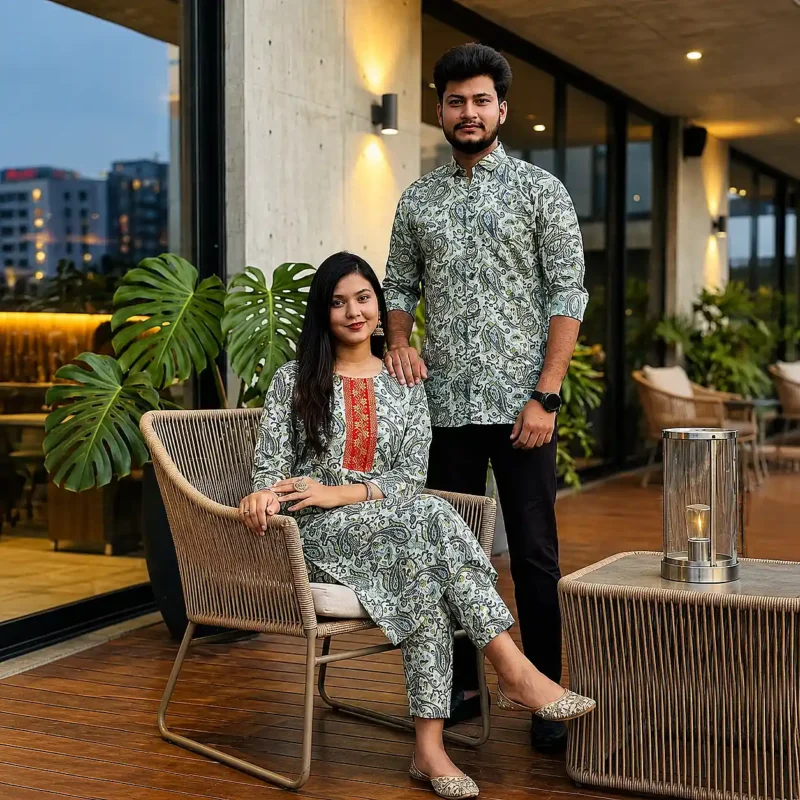 Classic Grey Paisley Matching Couple Set