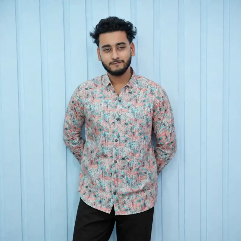 Coral Mosaic Digital Print Cotton Shirt