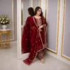 Crimson Majesty Sequin Embroidered Three Piece