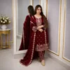 Crimson Majesty Sequin Embroidered Three Piece