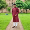 Crimson Matrix Digital Print Cotton Panjabi