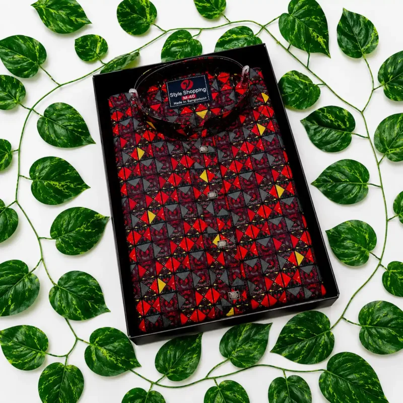 Crimson Matrix Digital Print Cotton Panjabi