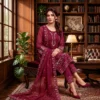 Crimson Royale Embroidered Three Piece