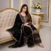 Onyx Royale Sequin Embroidered Three Piece