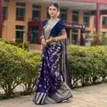 Royal Amethyst Silver Bloom Soft Katan Saree