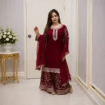 Royal Merlot Sequin Embroidered Three Piece