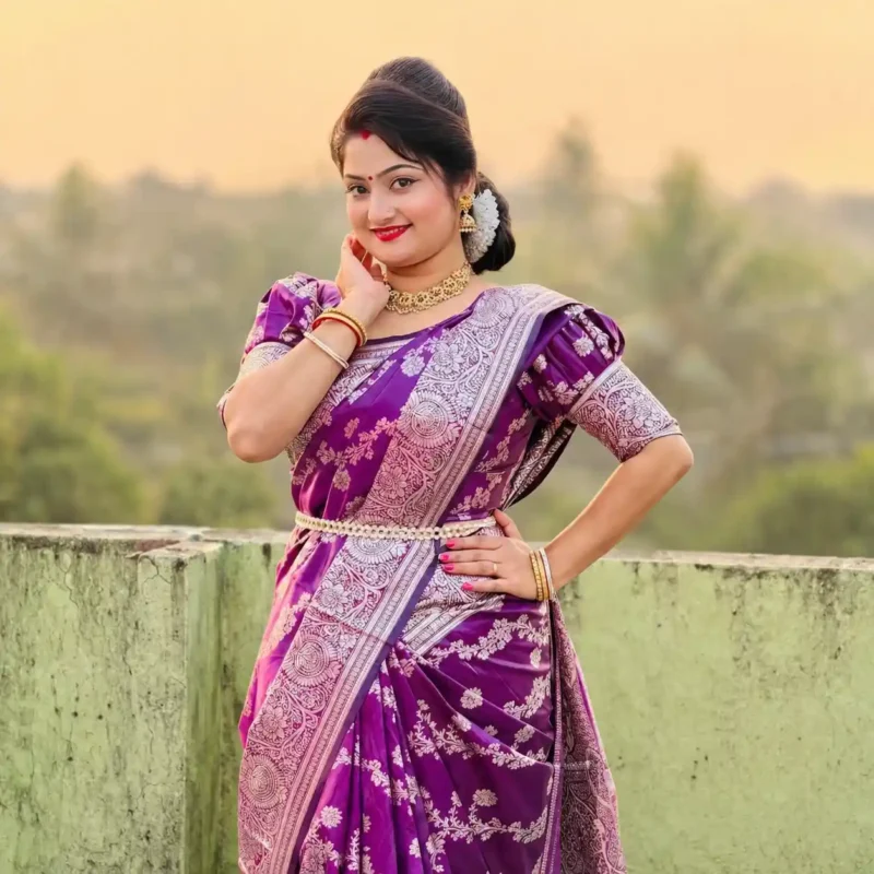Royal Orchid Silver Grace Soft Katan Saree
