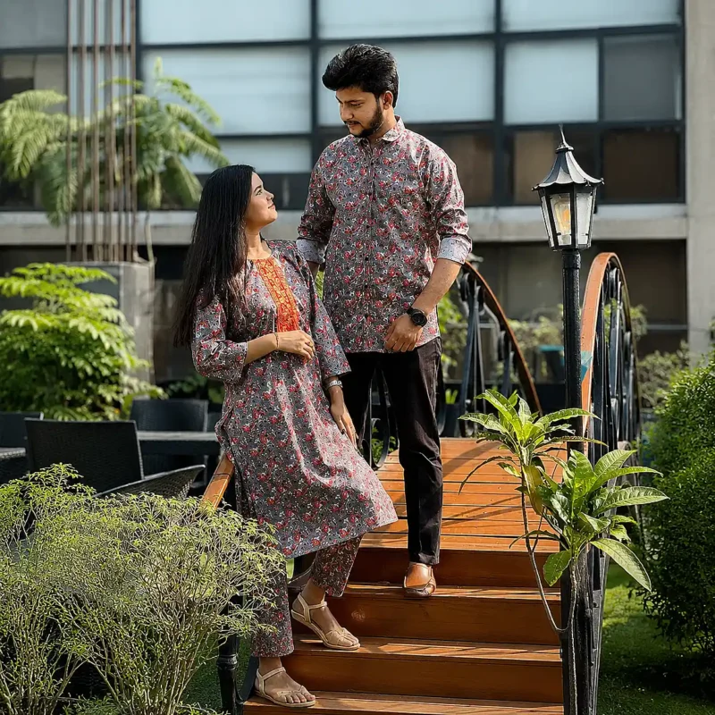 Royal Paisley Grey Printed Matching Couple Set