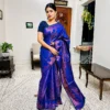 Royal Sapphire Rose Katan Silk Saree
