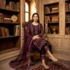 Velvet Plum Elegance Embroidered Three Piece