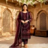 Velvet Plum Elegance Embroidered Three Piece
