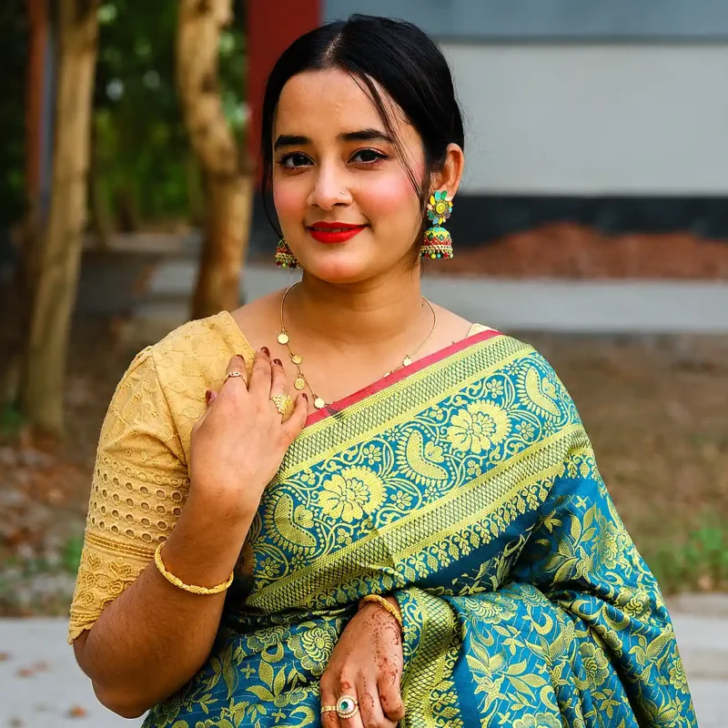 Neelambari Golden Bloom Katan Silk Saree