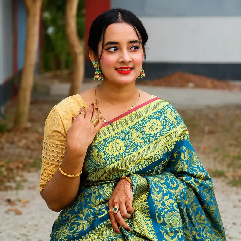 Neelambari Golden Bloom Katan Silk Saree