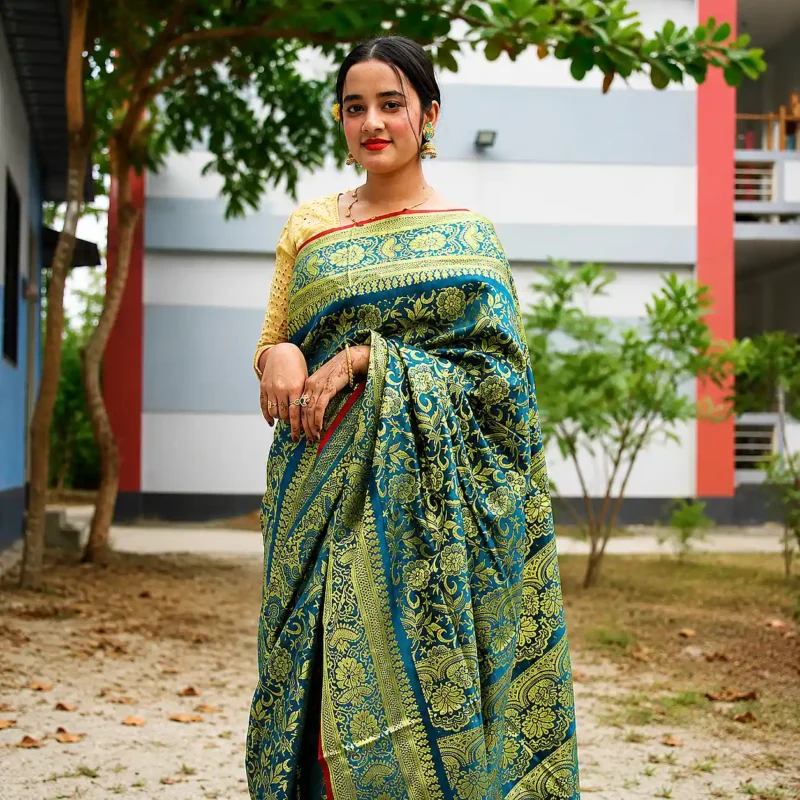 Neelambari Golden Bloom Katan Silk Saree
