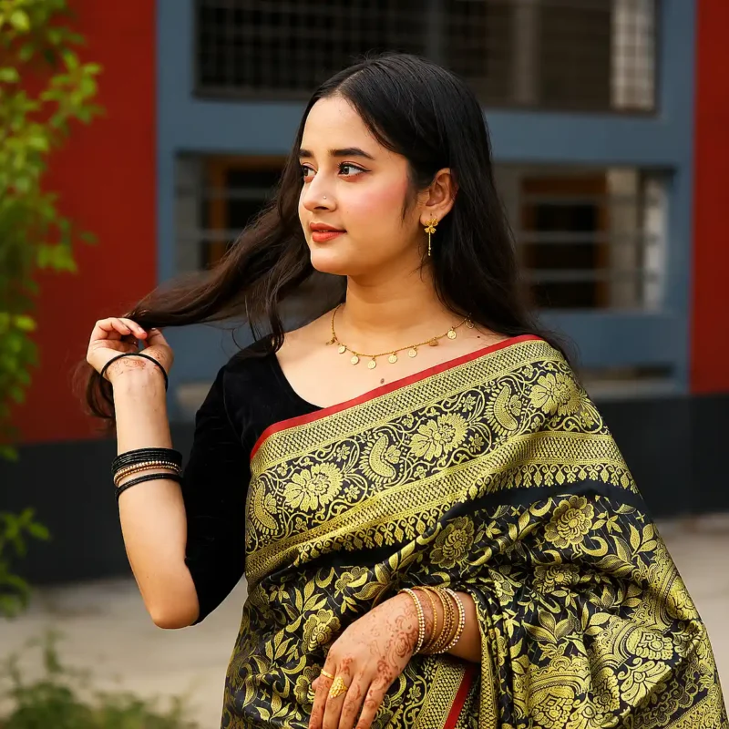 Swarnarekha Noir Black Katan Silk Saree