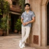 Monochrome Palm Premium Cuban Collar Shirt