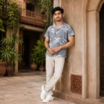 Monochrome Palm Premium Cuban Collar Shirt