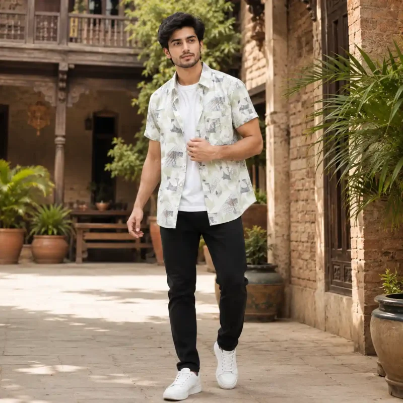 Sage Mosaic Digital Printed Premium Half Sleeve Shirt