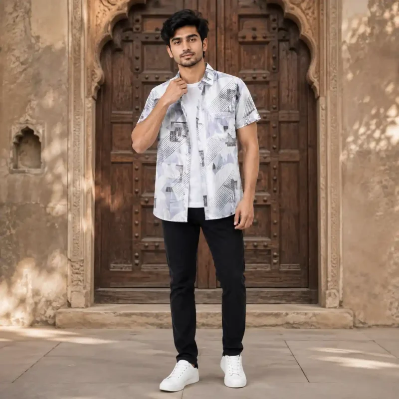 Silver Prism Digital Printed Premium Half Sleeve Shirt